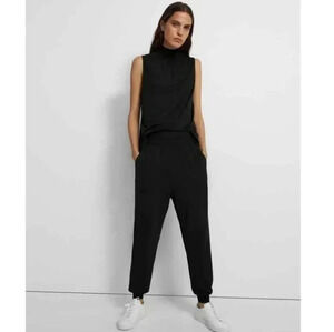THEORY Rib Jogger Kensington Pant Black Women's Size S Fold Over Waistba…